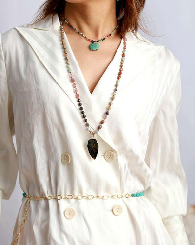 Collier de perles en labradorite, jaspe, quartz et agate