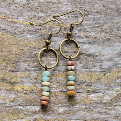 Comprar pendientes Vintage Boho con piedras naturales de Jaspe y turmalina