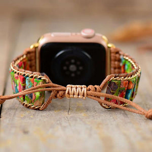Bracelet Apple Watch 7 chakras avec pierres de jaspe et amazonite