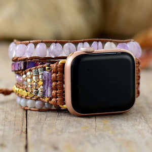 Bracelet Apple Watch avec pierres de jade violet et jaspe