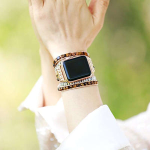 Bracelet Apple Watch boho avec pierres en oeil de tigre