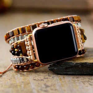 Bracelet Apple Watch boho avec pierres en oeil de tigre