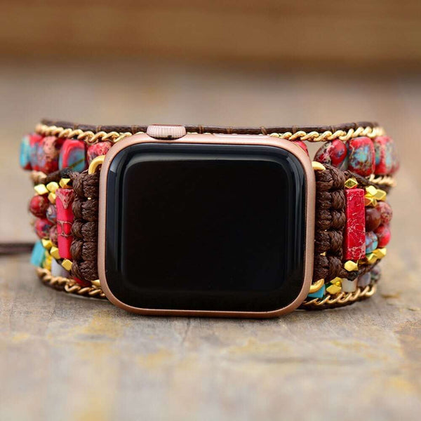 Correa Apple Watch boho con piedras de jaspe imperial (3 vueltas)