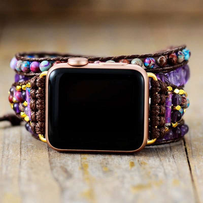 Bracelet Apple Watch avec pierres d'améthyste et de jaspe