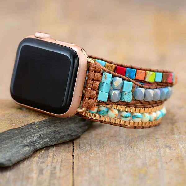 Bracelet Apple Watch avec pierres de jaspe (3 tailles)