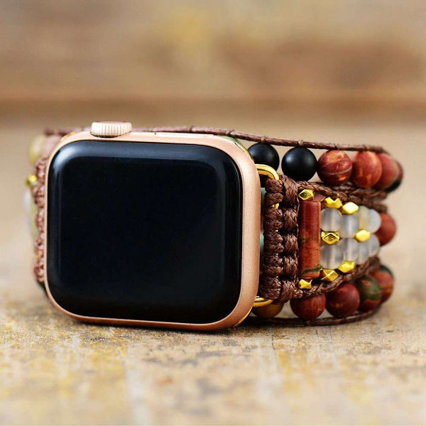 Correa Apple Watch étnica con piedras de ágata, jaspe y turquesa (3 vueltas)