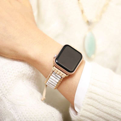 Bracelet Apple Watch ethnique avec pierres de howlite ou de jaspe