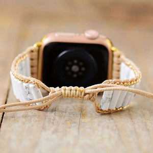 Bracelet Apple Watch ethnique avec pierres de howlite ou de jaspe