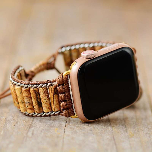 Correa Apple Watch étnica con piedras de howlita o jaspe