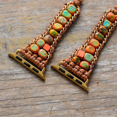 Bracelet Apple Watch ethnique avec pierres naturelles de jaspe