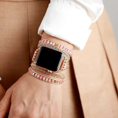 Bracelet Apple Watch Rose avec pierres de jade