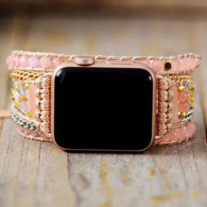 Bracelet Apple Watch Rose avec pierres de jade