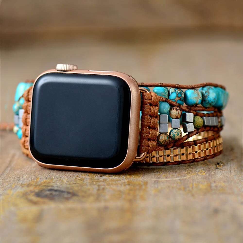 Correa Apple Watch bohemia con piedras de jaspe turquesa (3 vueltas)