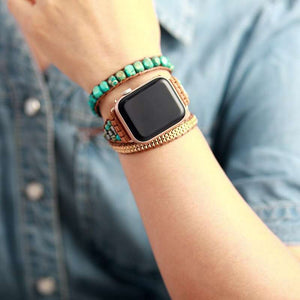 Bracelet Apple Watch avec pierres de jaspe turquoise