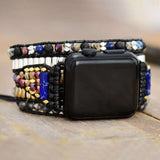 Correa Apple Watch boho con labradorita y lava (5 vueltas)