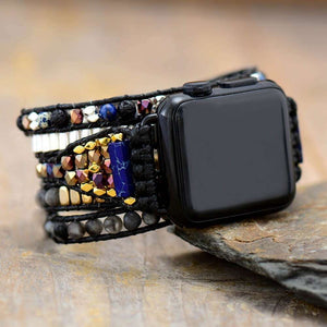 Bracelet Apple Watch en pierres de lave et labradorite