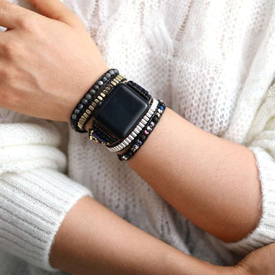 Bracelet Apple Watch en pierres de lave et labradorite