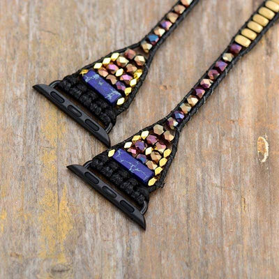 Bracelet Apple Watch en pierres de lave et labradorite