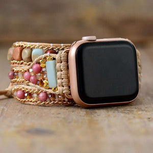 Bracelet Apple Watch de style bohème avec pierres en rhodonite et jaspe