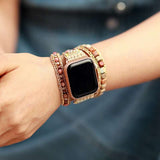 Bracelet Apple Watch de style bohème avec pierres en rhodonite et jaspe