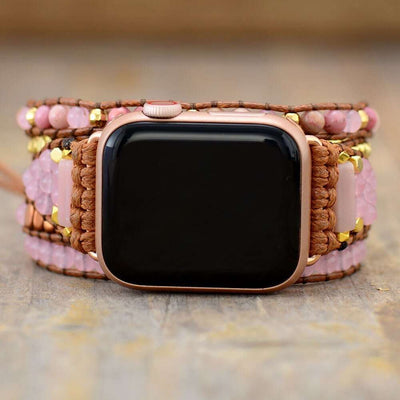 Correa Apple Watch boho con rodonita y cuarzo rosa (5 vueltas)