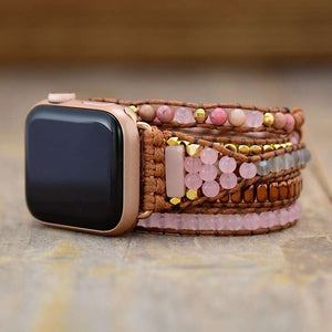 Bracelet Apple Watch avec rhodonite et quartz rose