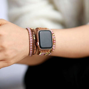 Bracelet Apple Watch avec rhodonite et quartz rose