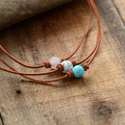 Collier perle en pierre Turquoise, Quartz rose ou Howlite