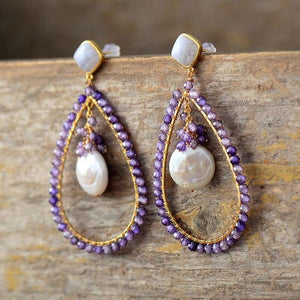 Boucles d'oreilles avec perles d'eau douce et pierres naturelles