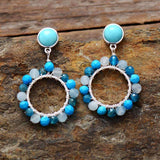 Boucles d'oreilles "Équilibre" en Tourmaline, Jaspe et Turquoise