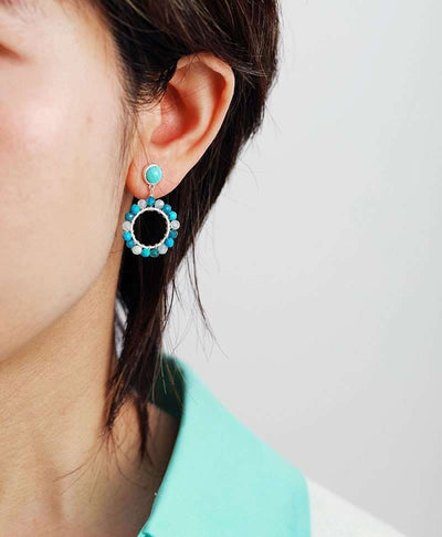 Boucles d'oreilles "Équilibre" en Tourmaline, Jaspe et Turquoise