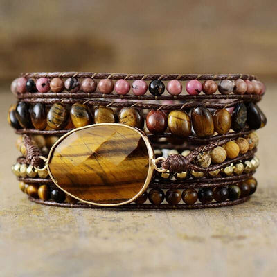 Bracelet "Énergies positives" en Oeil de Tigre et Rhodonite