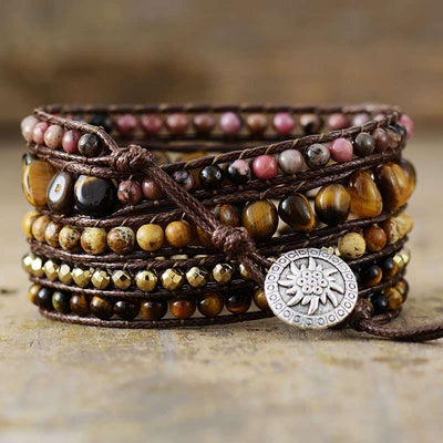 Bracelet "Énergies positives" en Oeil de Tigre et Rhodonite