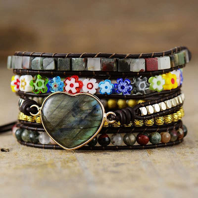 Pulsera hippie del corazón místico y transformador con piedras naturales