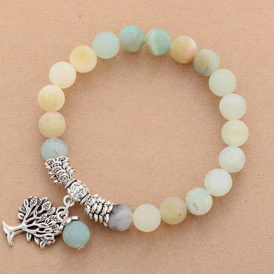 Pulsera medallón del árbol de la vida con howlita, cuarzo rosa o amazonita