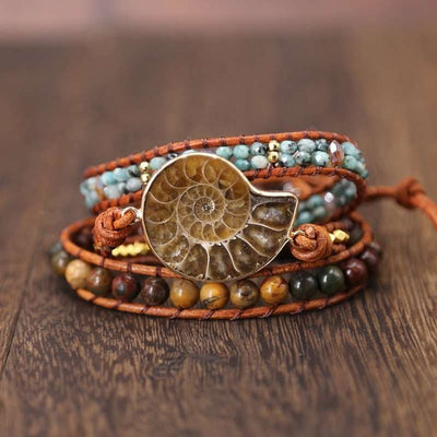 Bracelet en fossile d'Ammonite et pierres naturelles