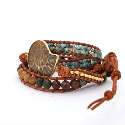Bracelet en fossile d'Ammonite et pierres naturelles