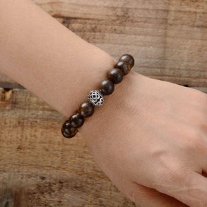 Bracelet avec perles tibétaines en Bronzite et Tourmaline